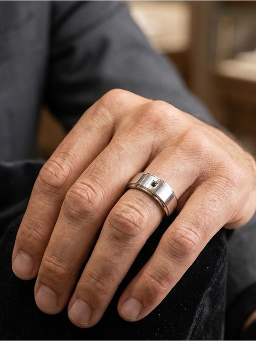 Micheal Hill Tungsten Cobalt With Grey Diamond Ring